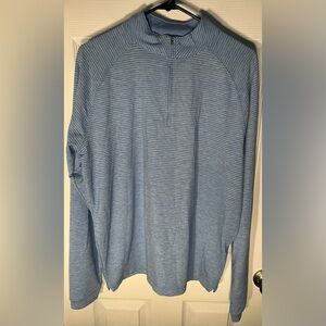 Peter Millar Light Blue Striped Half-Zip Sweater